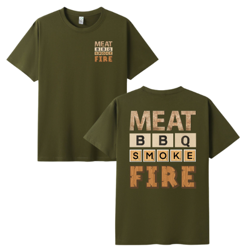 Meat BBQ Smoke Fire - olive green tee